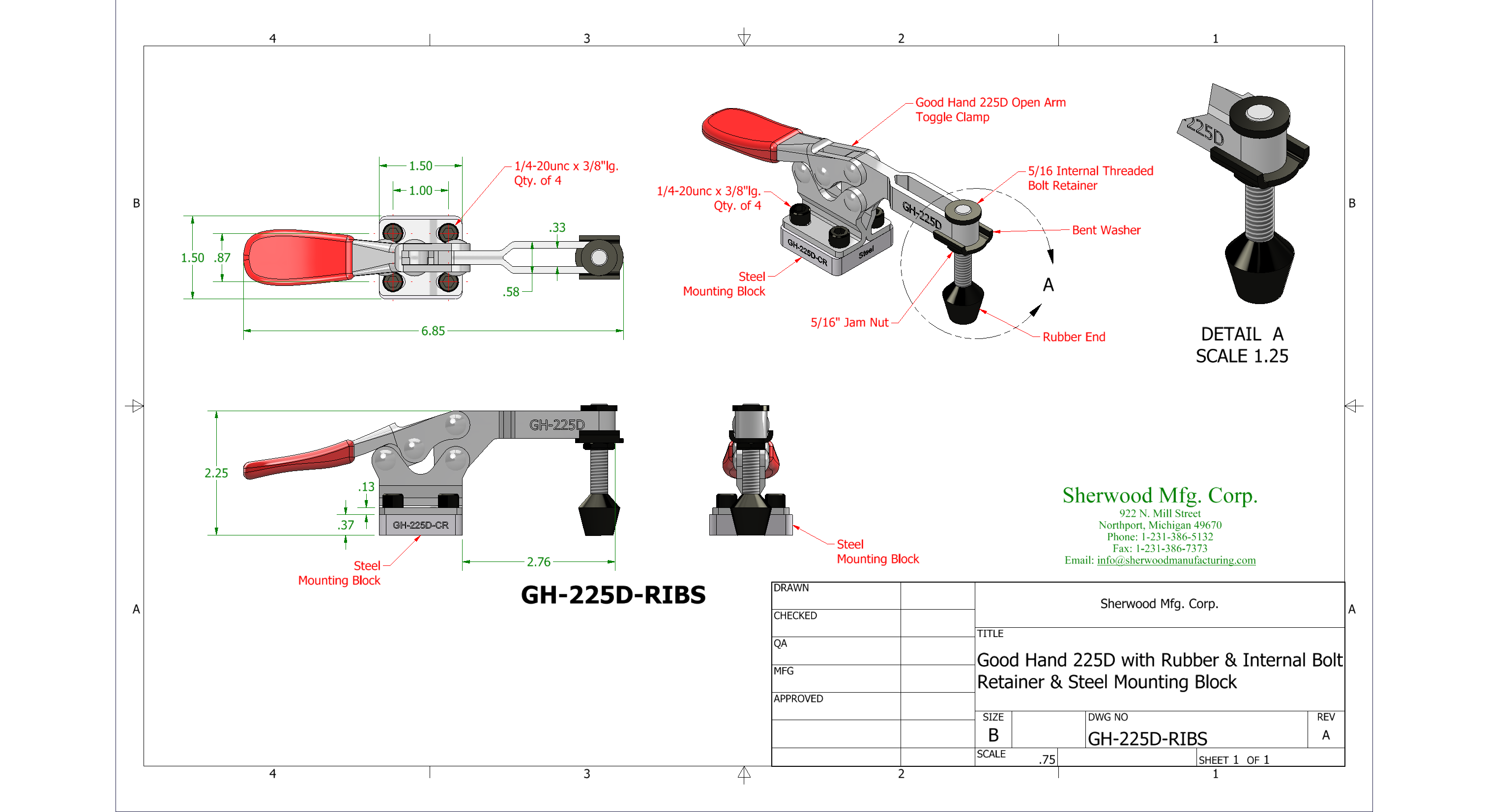 Good Hand 225D Internal Threaded Bolt Retainer Rubber Spindle Bent Washer Nut Aluminum Knob Mounting Block